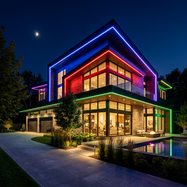 Vibrant RGBW Roofline LED lighting
